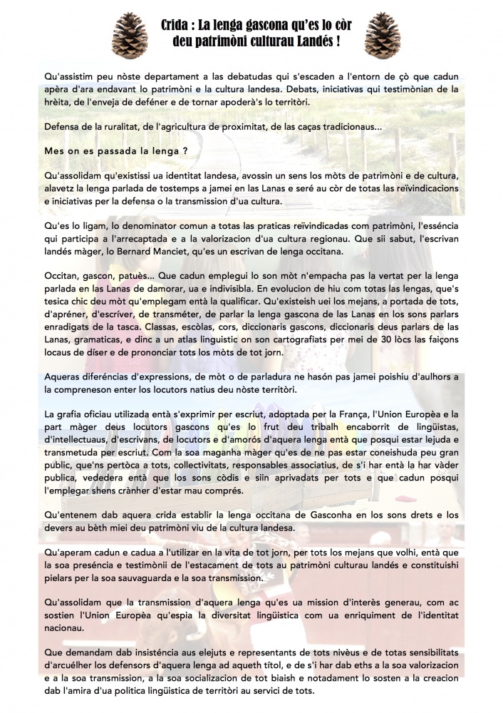 Appel - La langue est le coeur du patrimoine voc